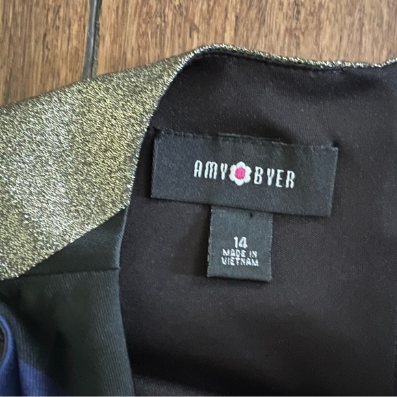 Amy Byer Girls 14 Formal Dress Shimmery Gold Blue Black Wedding Holiday Event - Picture 4 of 12